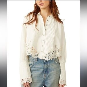 NWOT Free People Hooked On You Tuxedo Pleat Blouse